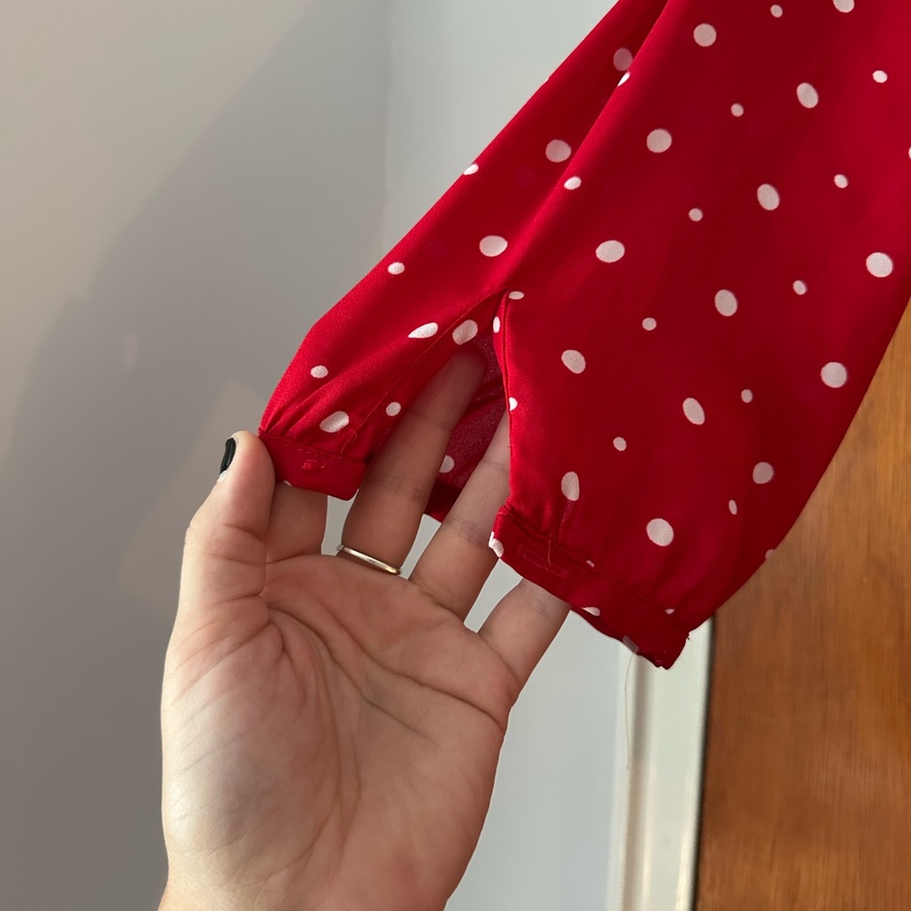 The Limited Scarlet Sheer Blouse with Ivory Polka Dots and Front Tie - Picture 2 of 8